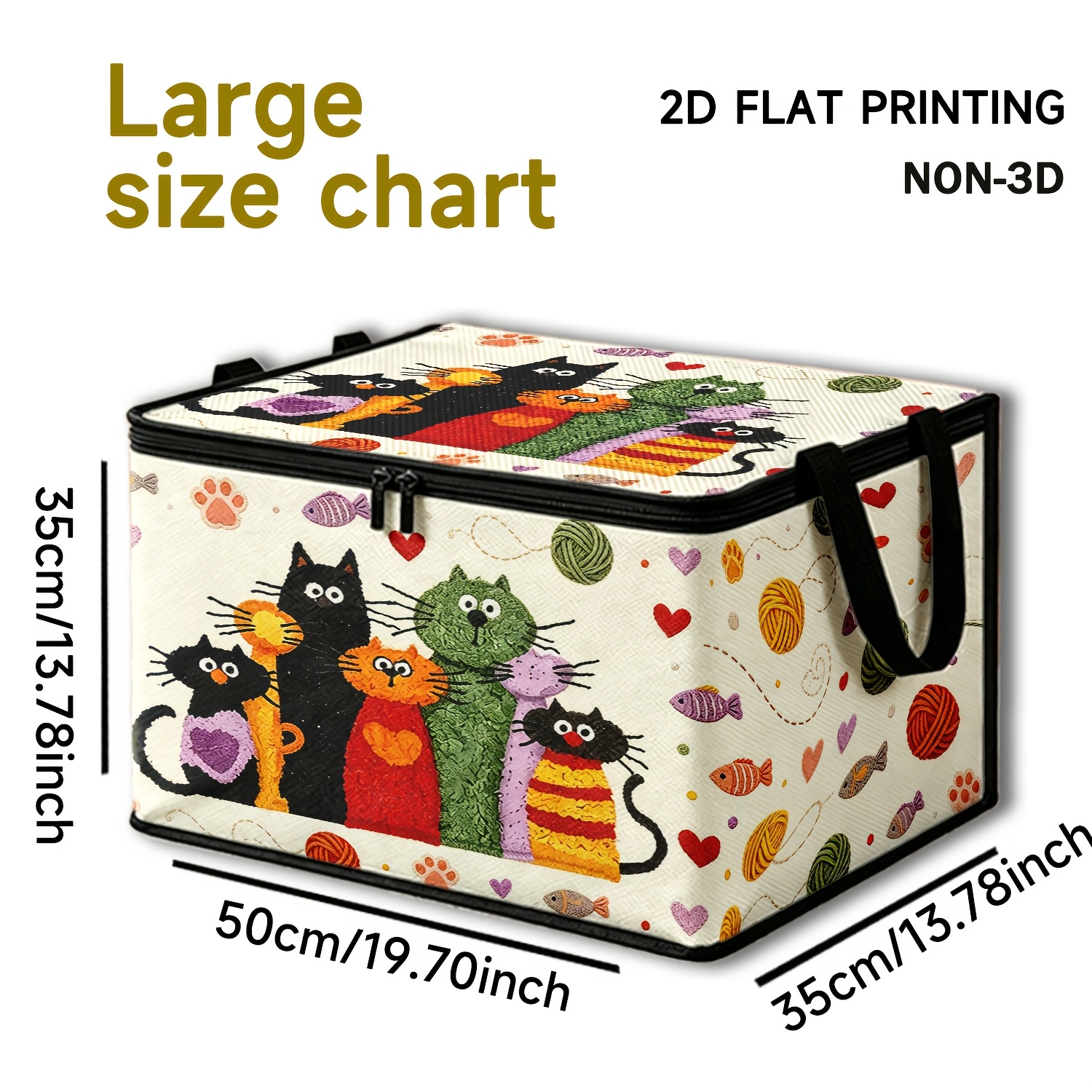 TEMU 1 Boîte de Rangement à Fermeture Éclair avec Imprimé Chat Tricoté, Convient pour Chambres, Armoires et Pièces pour Animaux. pour les Tissus