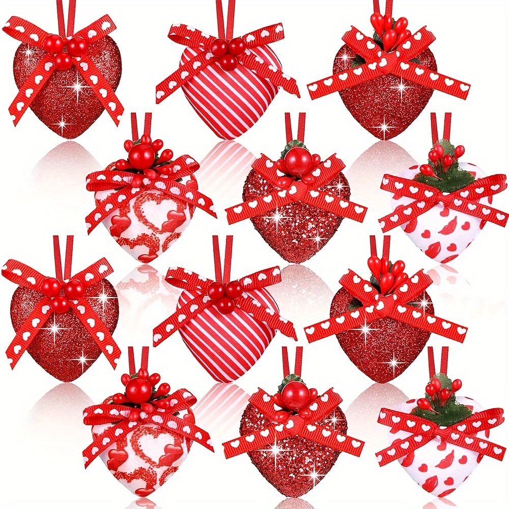 

12pcs Sparkling Glitter Foam Heart Ornaments - Valentine's Day, Weddings & Engagements - Hanging Decorations