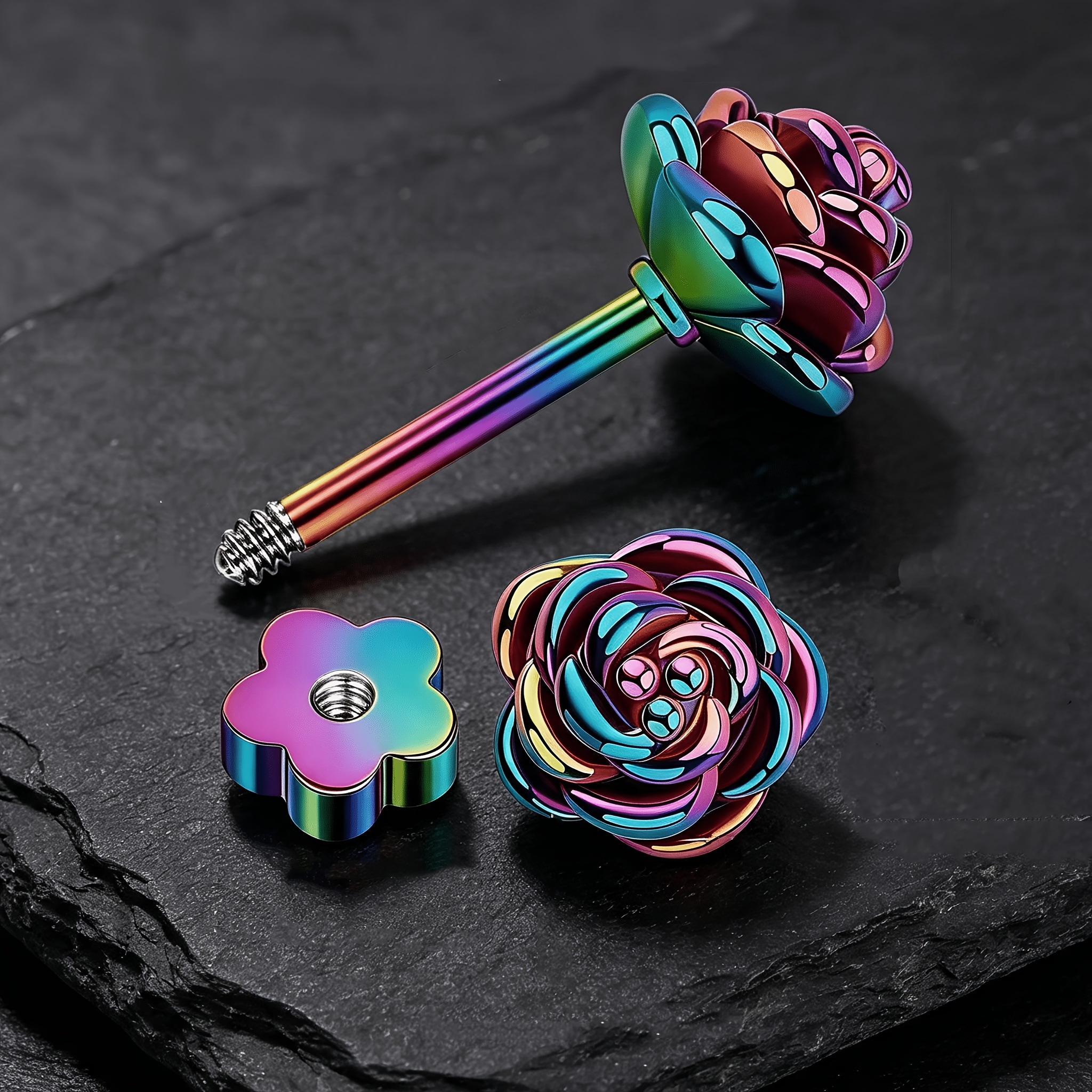 TEMU 1 Pair Of Vintage Three-dimensional Rose Flower Ear Bone Studs With Threaded Anti-slip Flower Ear Plugs, Unique Dark Gothic Piercing Jewelry,