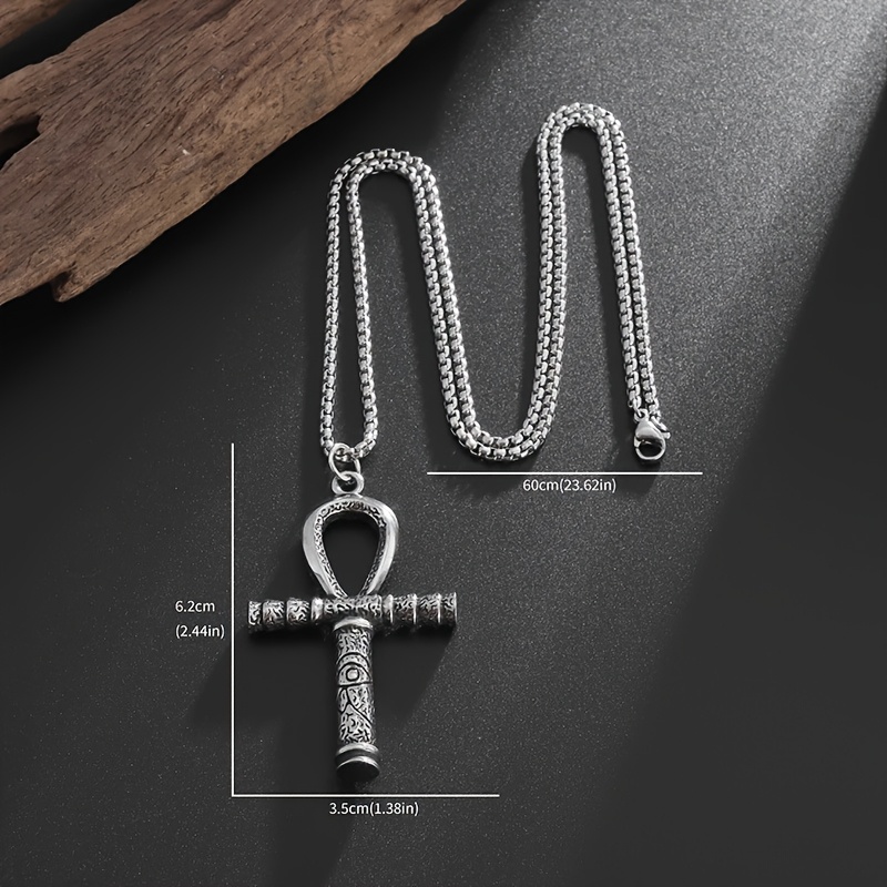 Men's Vintage Egyptian Ankh Cross Necklace, Gothic Style