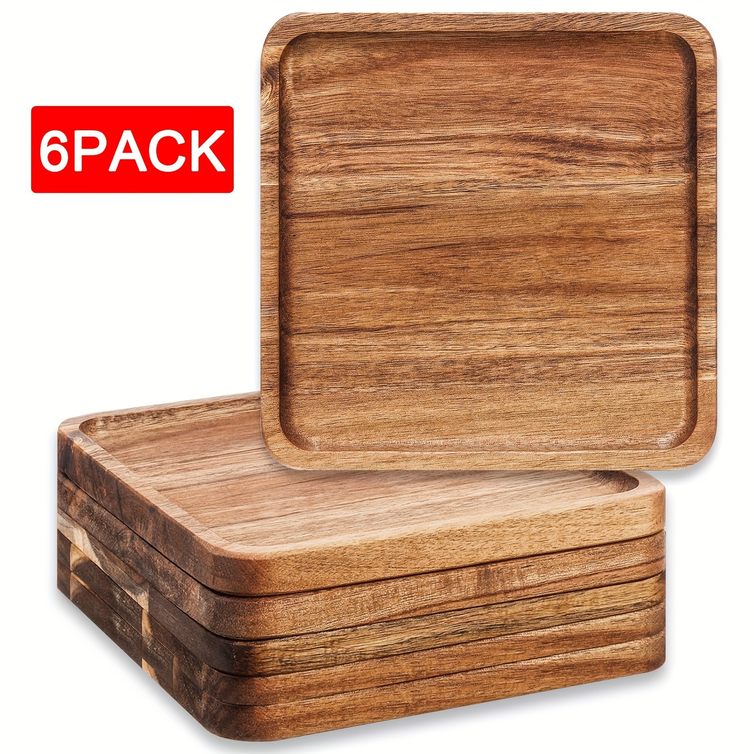 

6 Pcs Square Plates 7.8" Wooden Plates Serving Trays For Meal Dishes Cookie Snack Dessert Platters Charcuterie Board