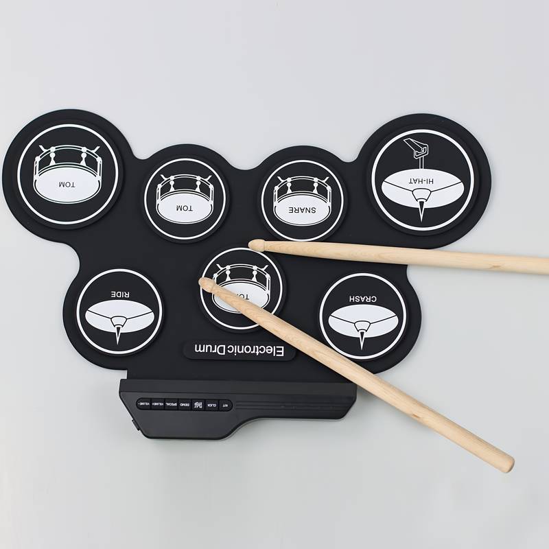Electronic Roll Up Drum Set With Sticks & Pedals - 7 Pads, Built-in Speakers, Recording, Portable For Kids & Beginners