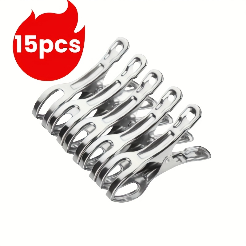 TEMU 15pcs Stainless Steel Clip Drying Clothespin Sheet Holder,windproof Clip Household Quilt Clip Drying Clip For Indoor/outdoor, Beach, Laundry,