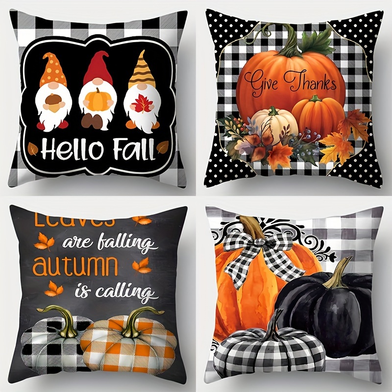 

4-pack Contemporary Fall Throw Pillow Covers, 17.72x17.72 Inches, Hand Wash Only, Polyester, Zipper Closure, Woven, Living Room Decorative Pillowcases With Autumn Art Design, No Pillow Insert Included