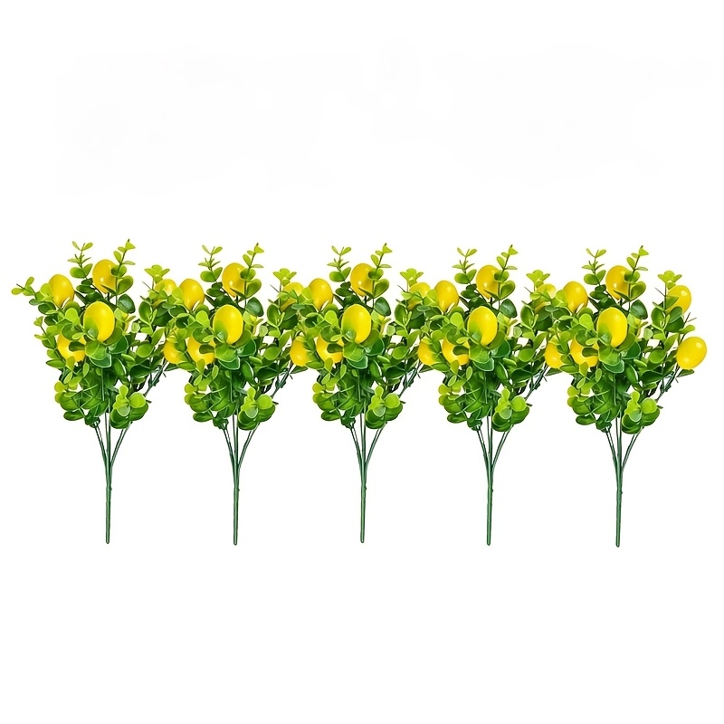 3/5 Pack Inch Artificial Lemon Branches With Eucalyptus Leaves - Faux Stems For Spring Summer Kitchen Table Centerpiece And Farmhouse Home Decor, Greenery Ornaments