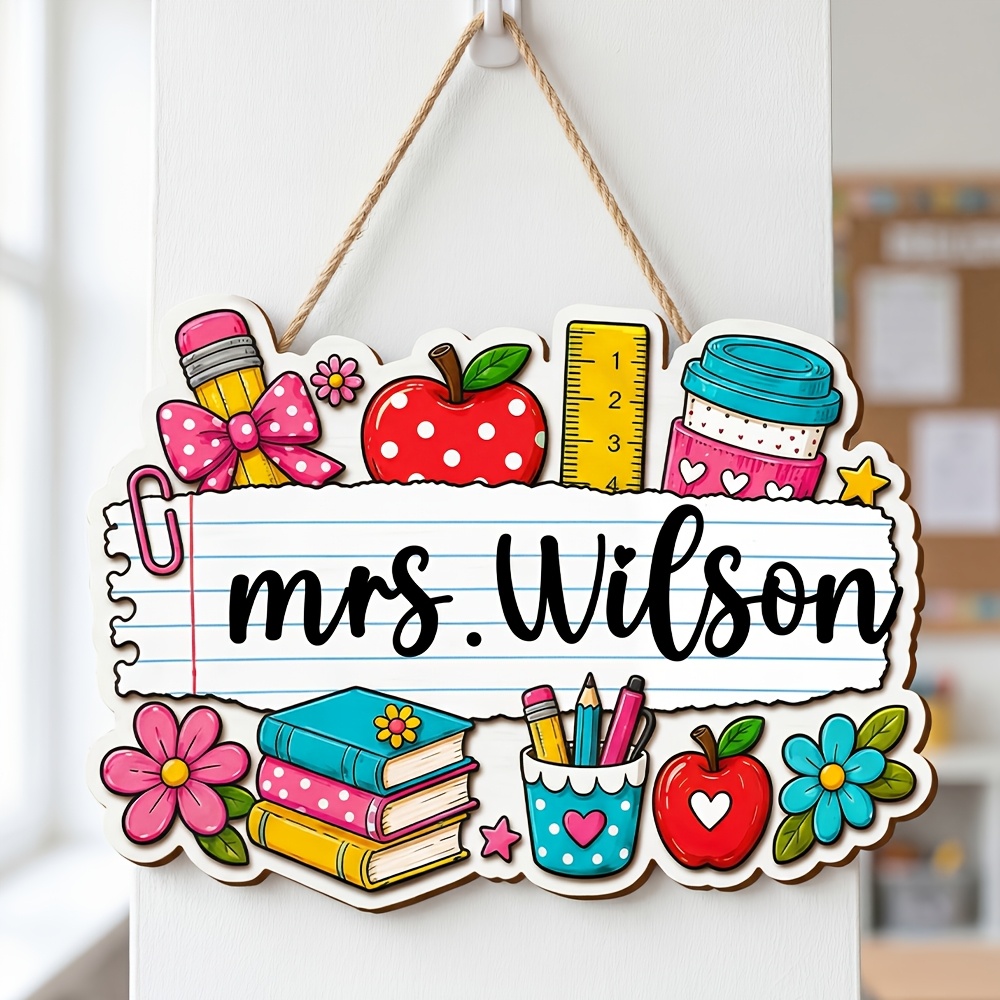 TEMU Personalized Custom Wooden Teacher Nameplates, Customizable With Teacher's Name. 4 Styles Available. Suitable For Classroom Door Decoration. A