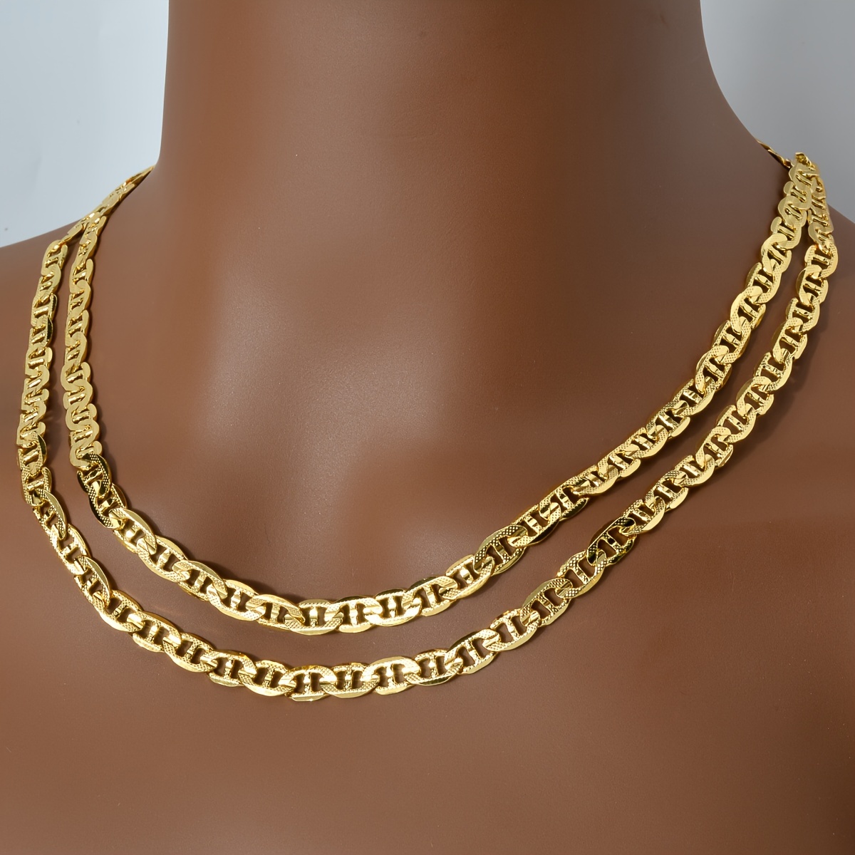 ZEADEAR Geometric Copper Chain Necklace 6mm Wide Embossed Blade