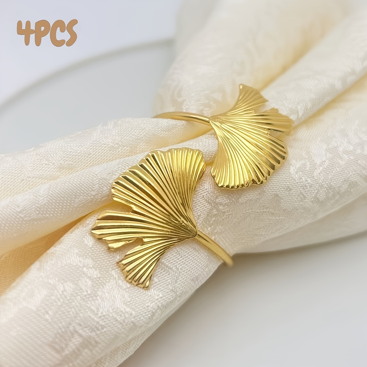 E-shop 4 Stück elegante Ginkgo-Blatt Serviettenringe, schönes Design, leicht zu transportieren, geeignet für Landhausstil, Hochzeiten besondere Anlässe
