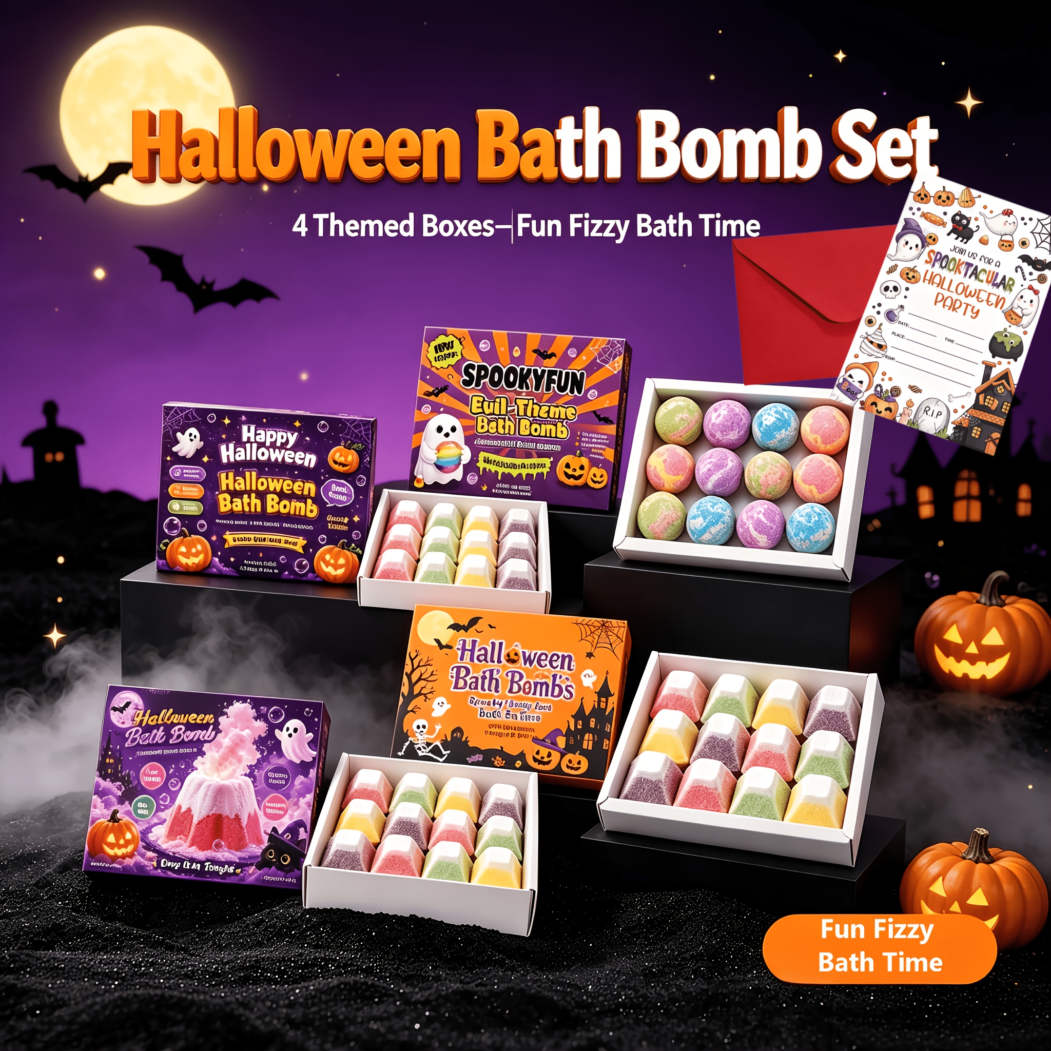 Image of 4 Packs For Halloween Bath Gift Set, Spooky Themed , Rich Spa Bath Kit, Bath Balls, Ideal Gift For Halloween, Birthday, Christmas, Anniversary