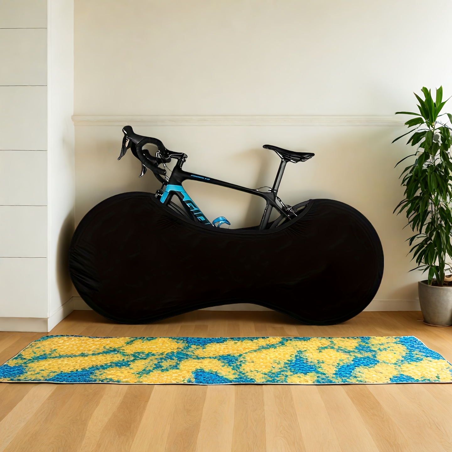 TEMU High Elastic Bike Wheel Cover For Mountain & Road Bikes - Durable Nylon Shell, Black/blue, Hand Washable, Protective Cover Installation | Ideal
