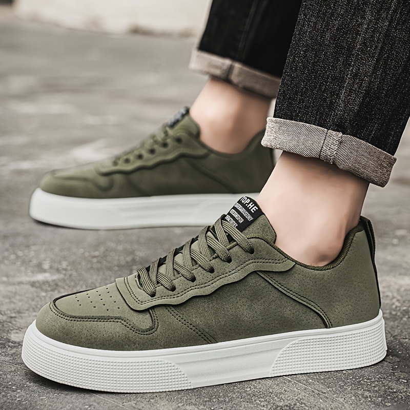 Men'S Casual Low-Top Running Shoes - Olive Green Breathable Fabric Lining, White EVA Sole & Cushioned Insole for All-Day Comfort, Durable Lace-Up Design for Gym, Training & Casual Attire, Gym Shoes, Sleek Shoe Design, Comfortable Fit