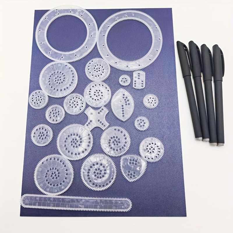 26pcs Multi-functional Ruler And Pen Set, Transparent , Create Spiral Patterns, Draw All Kinds Of Patterns, Multi-functional Geometric Drawing Ruler, Magical Drawing Set
