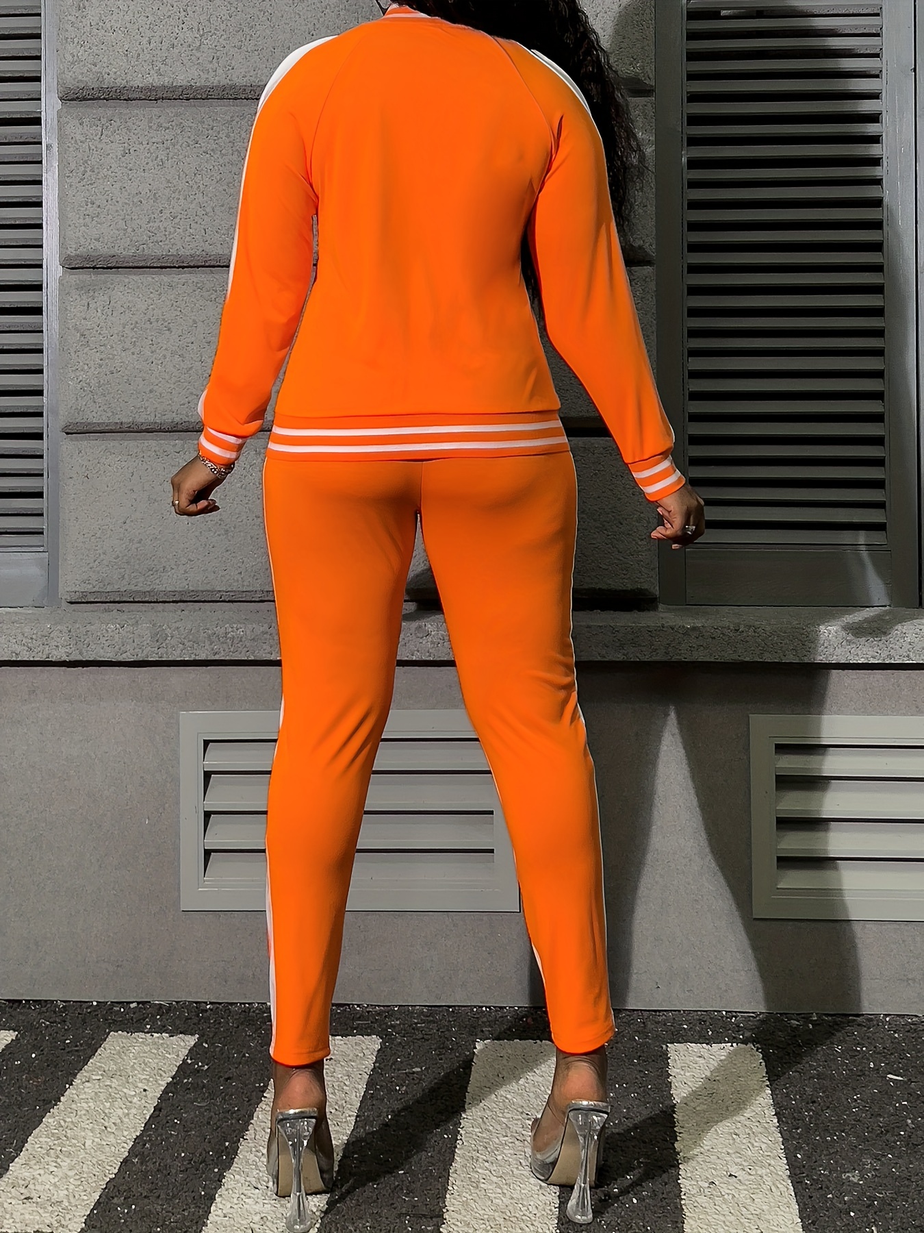 womens elegant red white ribbed jogger set casual zip hoodie