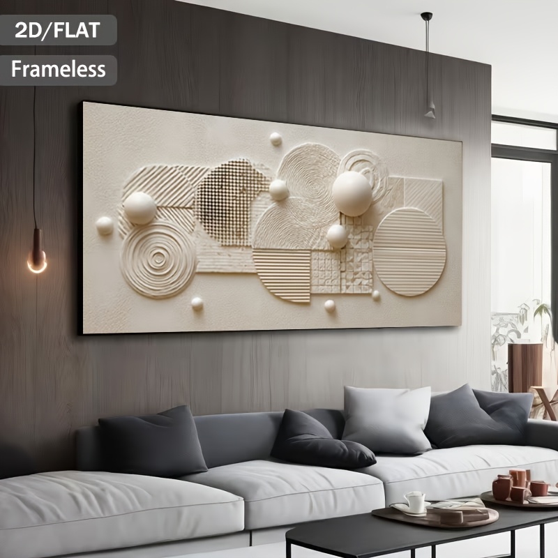 2d-flach,  .   abstraktes weißes geometrisches rahmenloses leinwandposter – horizontale strukturierte wandkunst   für wohnzimmer-, badezimmer-, schlafzimmer-, küchendekor – minimalistisches   poster zur nutzung, für wohnheim, büro, geschenk,  -leinwand-design, 2d