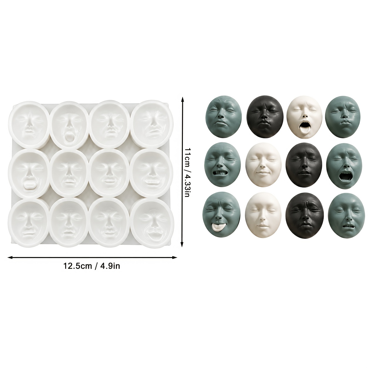 TEMU Molde de silicona para cara de 12 cavidades, molde de fundición de escultura de cara redonda con múltiples para resina epoxi de cera , artefacto
