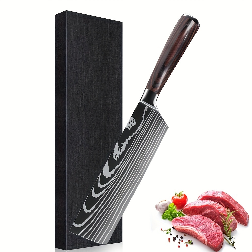 

7" Mdhand Professional Nakiri Knife - High Carbon Stainless Steel, Blade With Ergonomic Pakkawood Handle For Meat & Vegetable Prep, Includes Gift Box, Vegetable Chopping | Polished | Blade