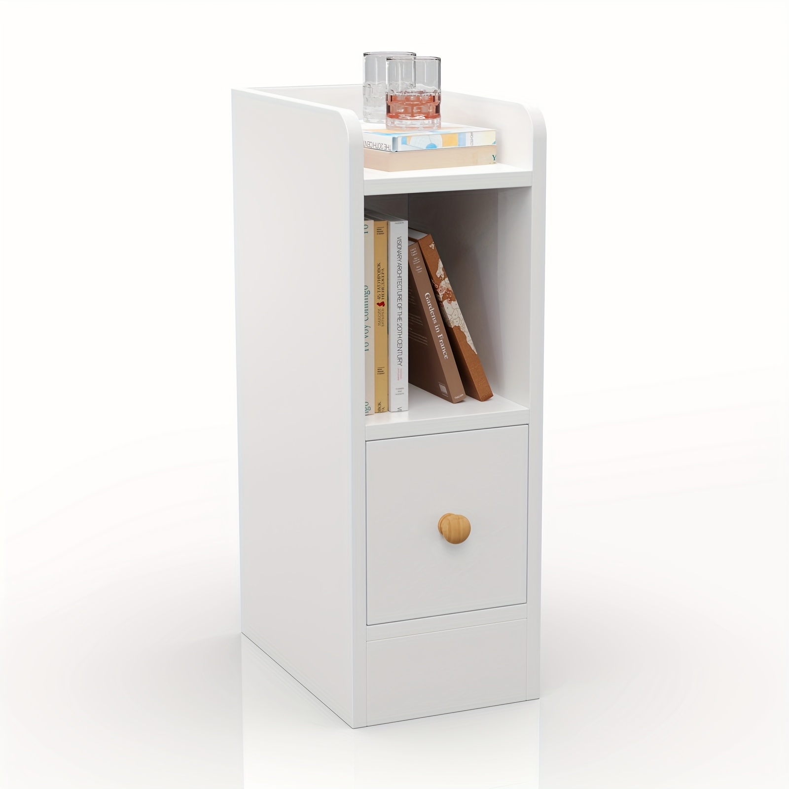 1x Small Narrow Nightstand, Narrow Bedside Table With 3 Drawers, Slim Wooden Night Stand, Modern Boho Bedside Table, For Bedroom, Living Room 20x35x60cm White (self Assemble)