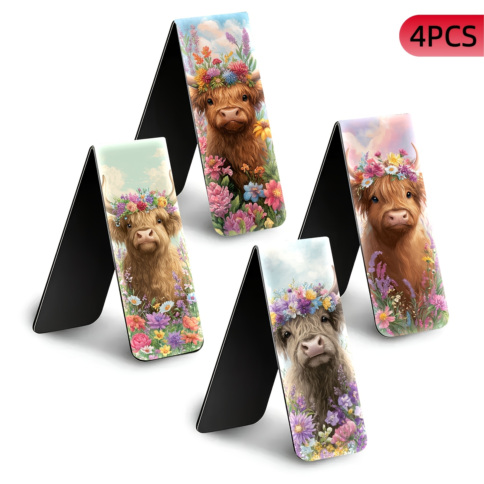 TEMU 4pcs Magnetic Bookmarks | Foldable Page Markers | Magnetic Book Clips For Books, Journals, Planners | Cute Illustration Cottagecore Floral