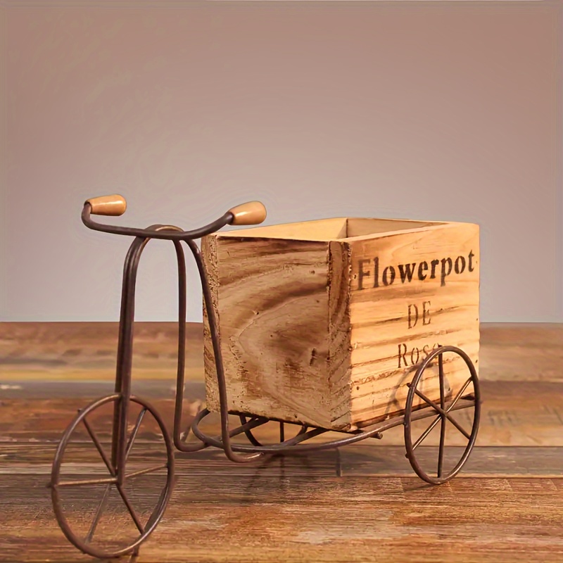 

Wooden Tricycle Planter - Freestanding Rustic Iron Bicycle Flower Pot Stand For Indoor/outdoor Garden Decoration - No Electricity Needed, Ideal For Home, Office Desk, And Holiday Gifts - 1 Pc