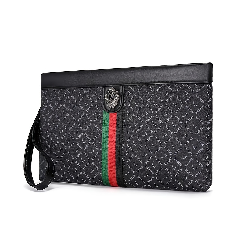 E-shop Premium Herren-Clutch, Casual Business Herren-Umschlag-Geldbörse mit Löwenkopf-Metallverschluss, Herren-Kartenhalter Münzbörse,