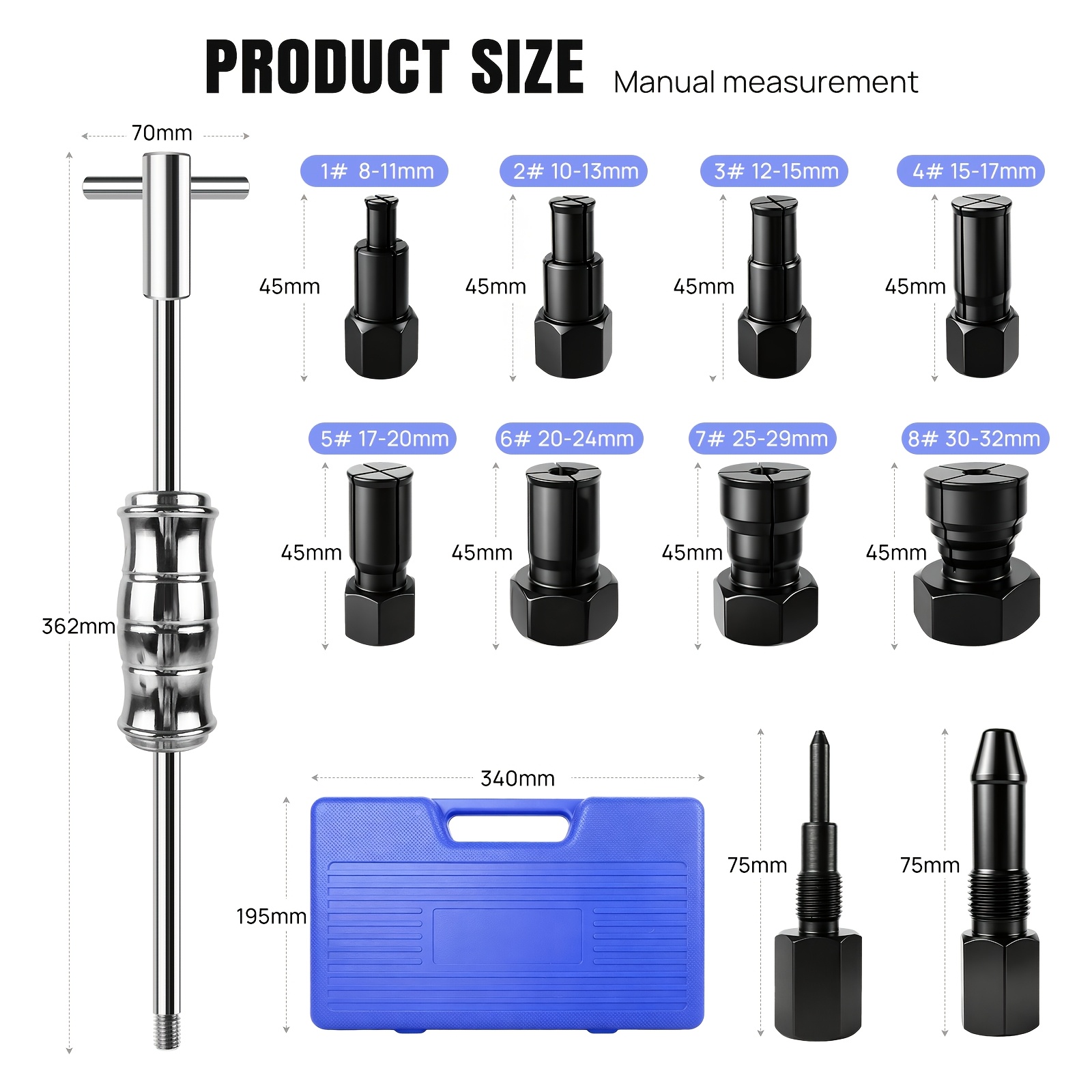 Image of 12pcs Bearing Puller, 8-30mm Bottom Bracket Puller Set With Slide Hammer And Expandable Collets For Car And Motorcycle