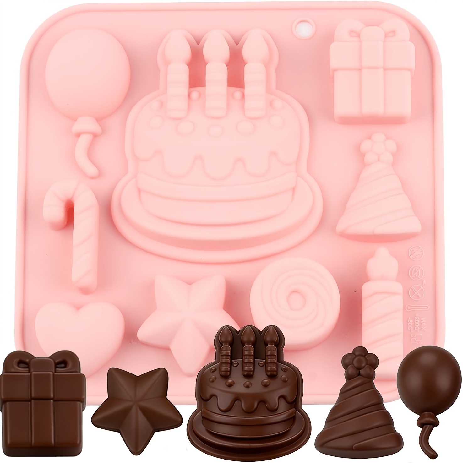 TEMU 1pc Birthday Cake Silicone Baking Molds, Birthday Theme, Cute Assorted Cake Balloon Gift Candy Shapes, For Cake Decorations Chocolate Candy