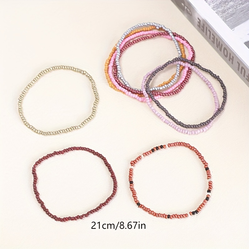 9pcs Multi-Layer Beaded Anklet Set, Bohemian Style