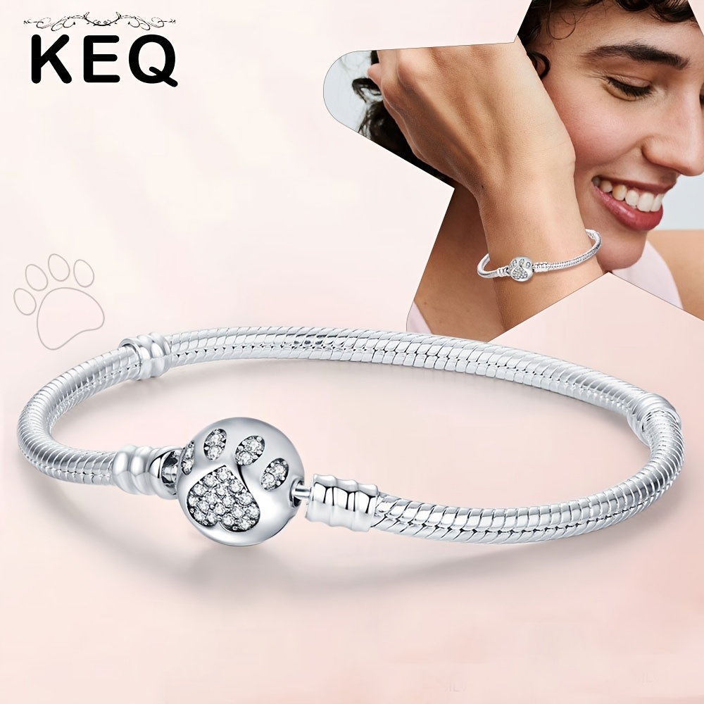 

Chic 925 Sterling Paw Bracelet With Cubic Zirconia, Cute Animal Snake Bone Design, Fashionable For Women, Perfect Gift - Keq