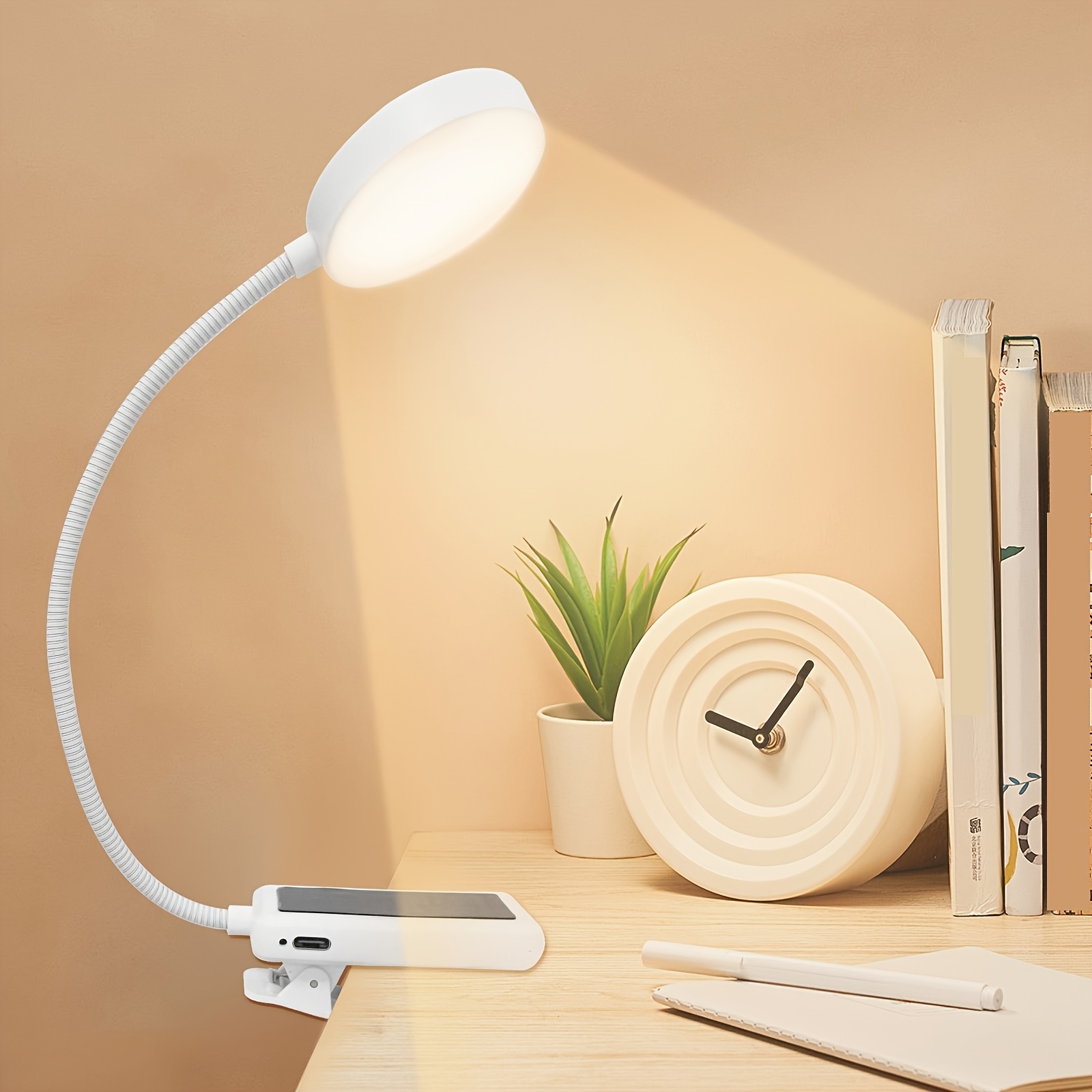 Round Led Book Clip Light Reading Desk Lamp Rechargeable
