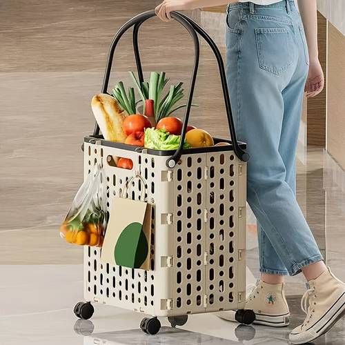 large capacity foldable hand cart with wheels and handle lightweight portable shopping storage trolley ideal for grocery camping laundry beach outdoor and home use space saving design