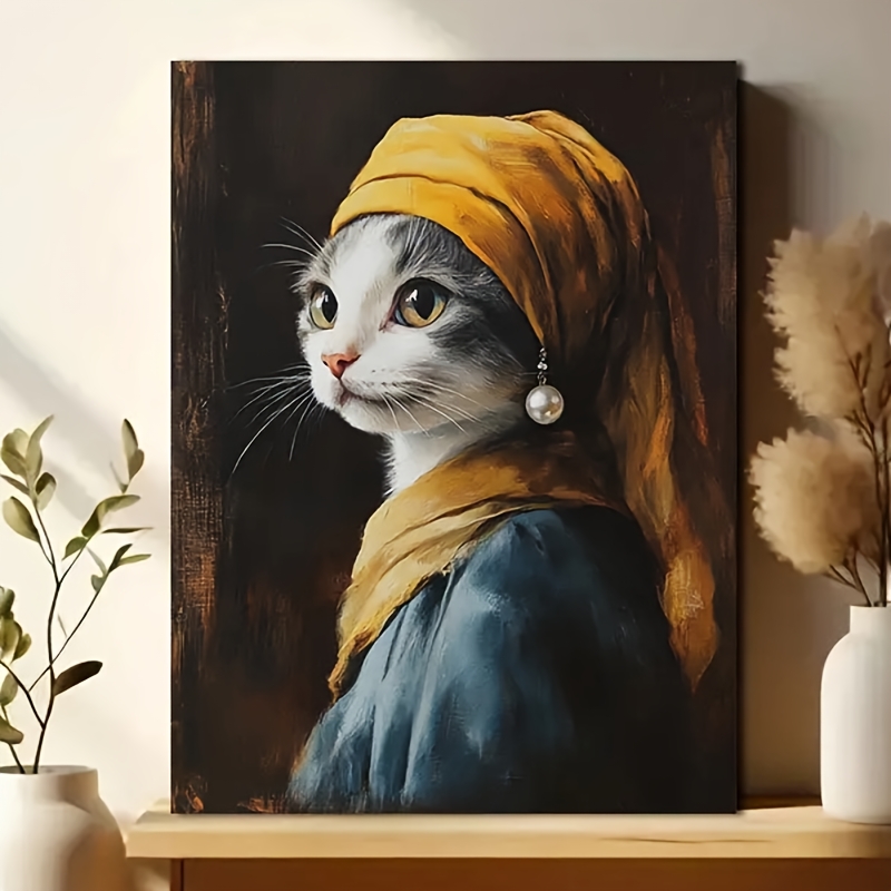 

Canvas Paintings - "cat With Earring" Renaissance , Canvas Painting, Poster For Living Room/bedroom - Gift For Cat Lovers And Art Enthusiasts