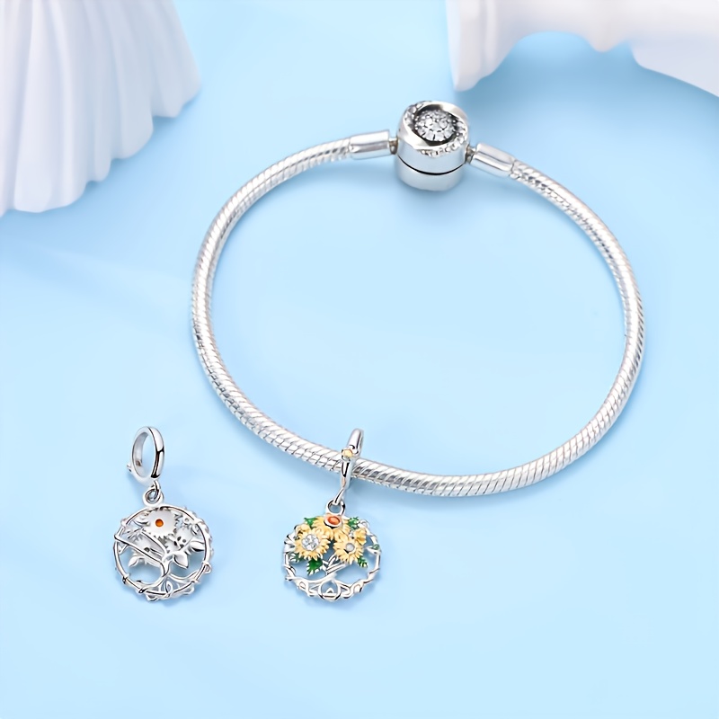 Women's 925 Silver Plated Life Tree Sunflower Pendant Charm