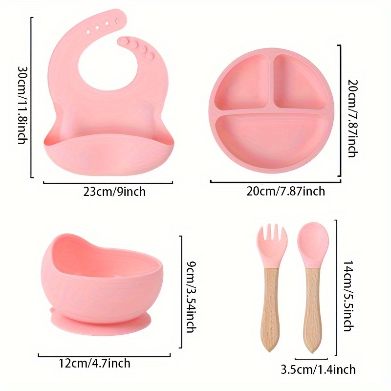   silicone baby feeding set suction bowl plate adjustable bib spoon fork bpa pvc phthalate free microwave oven safe baby led weaning utensils for infants toddlers 0 3 years details 0