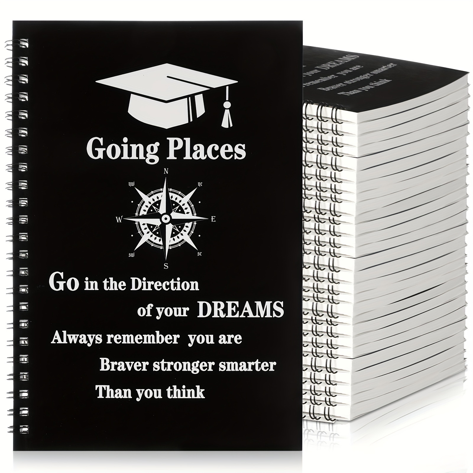 

30 Pcs Inspirational Graduation Gifts Bulk A5 Spiral Notebooks Go In The Direction Of Your Dreams Black Hardcover Journals Lined Notepads For Senior College School Supplies