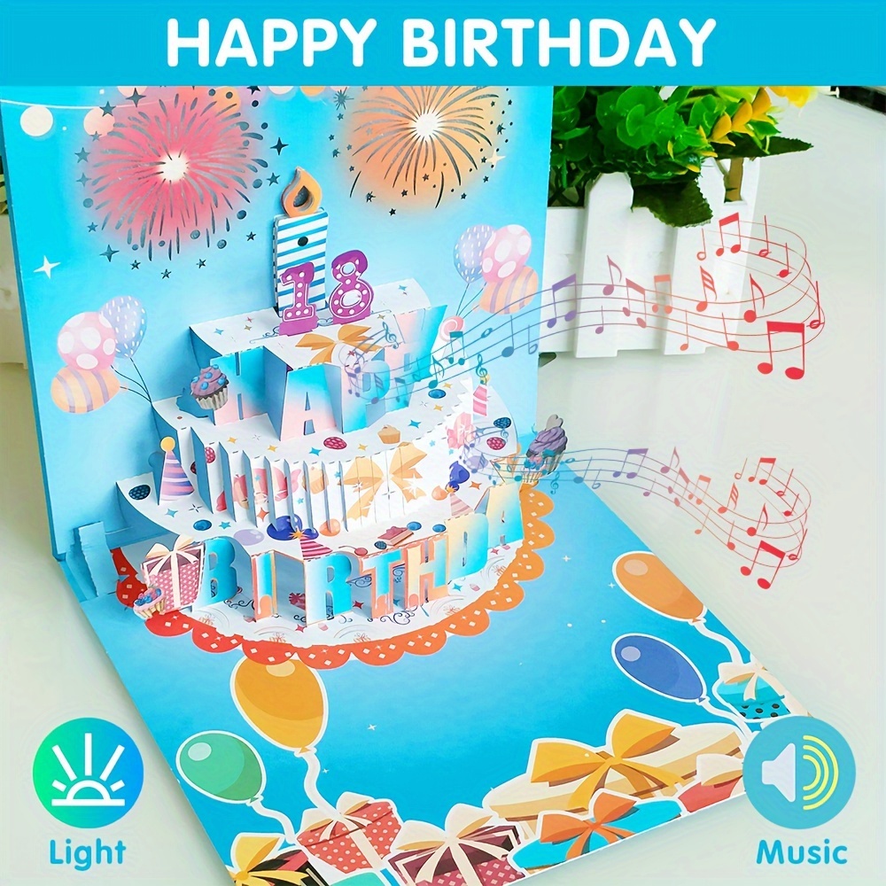 

3d Musical Birthday Card With Blowable Led Light Candle, Diy 0-9 Numbers, Happy Birthday Pop Up Cards With Colorful Fireworks Lights, Happy Birthday Song & Exciting Cheering Sound, Impressive Musical