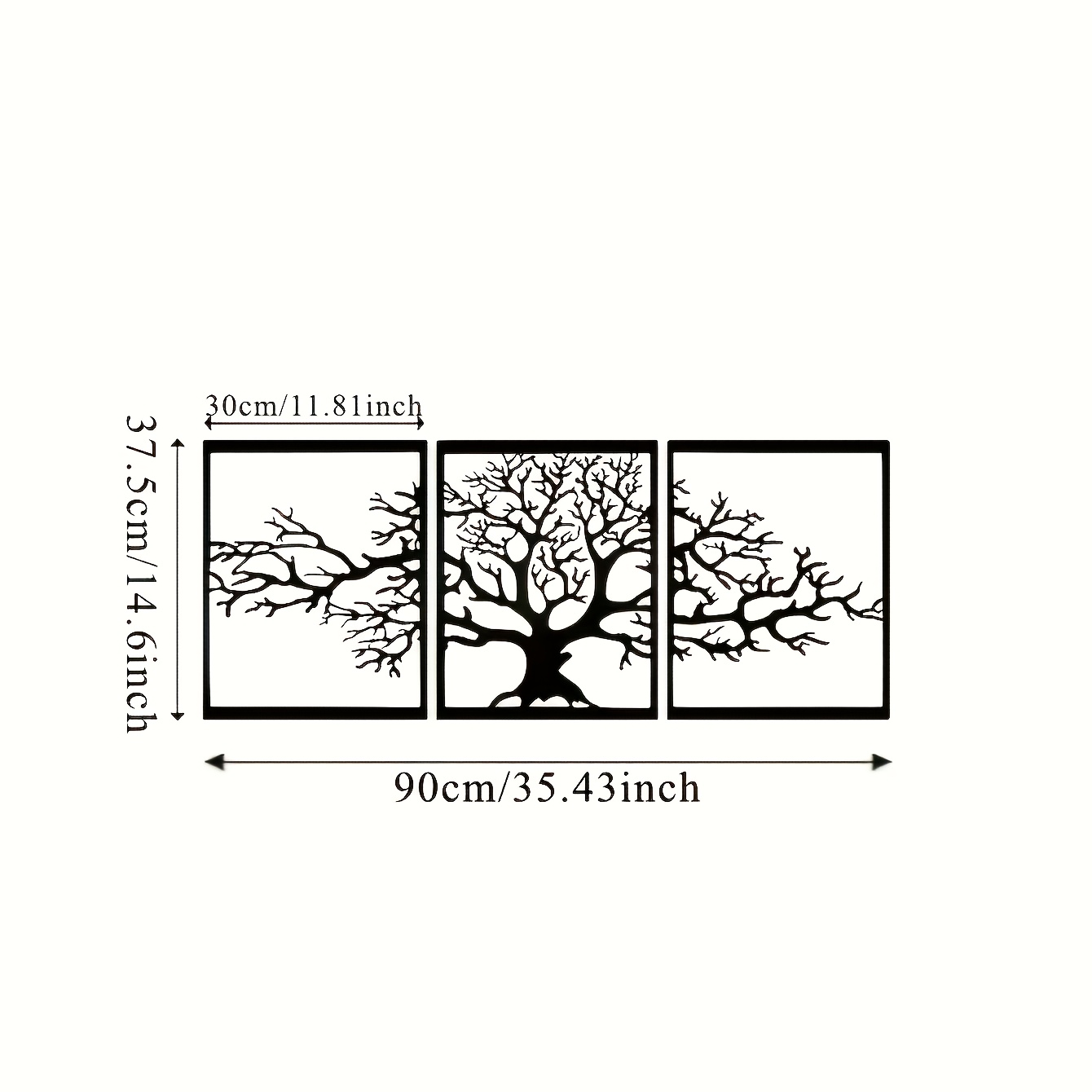 TEMU Ensemble d'art d'arbre en métal vintage, 3 pièces, convient pour la décoration rustique du salon et de , ornements muraux d'extérieur,