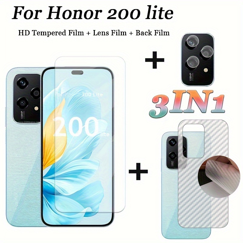 

3-in-1 200 Lite Screen Protector: Full Tempered Glass, Camera Lens Protector, And Carbon Fiber Back Film - High Transparency, Ultra Thin, And Dust Prevention