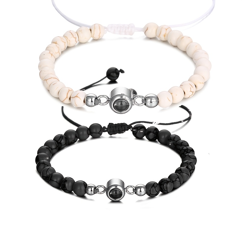 2pcs Custom Photo Bracelets, Personalized Bead Couple Jewelry