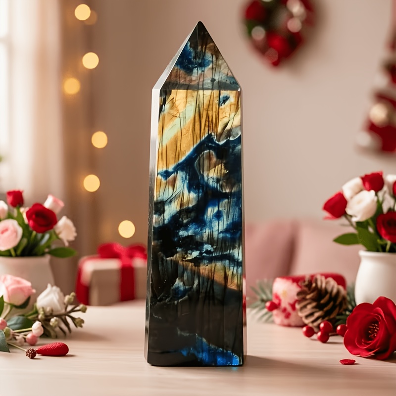 TEMU 1pc Labradorite Obelisk - Flashy Polished Natural Labradorite Point For Home Decor & Crystal Crafts - Unscented Solid Tower For Mascot & Holiday