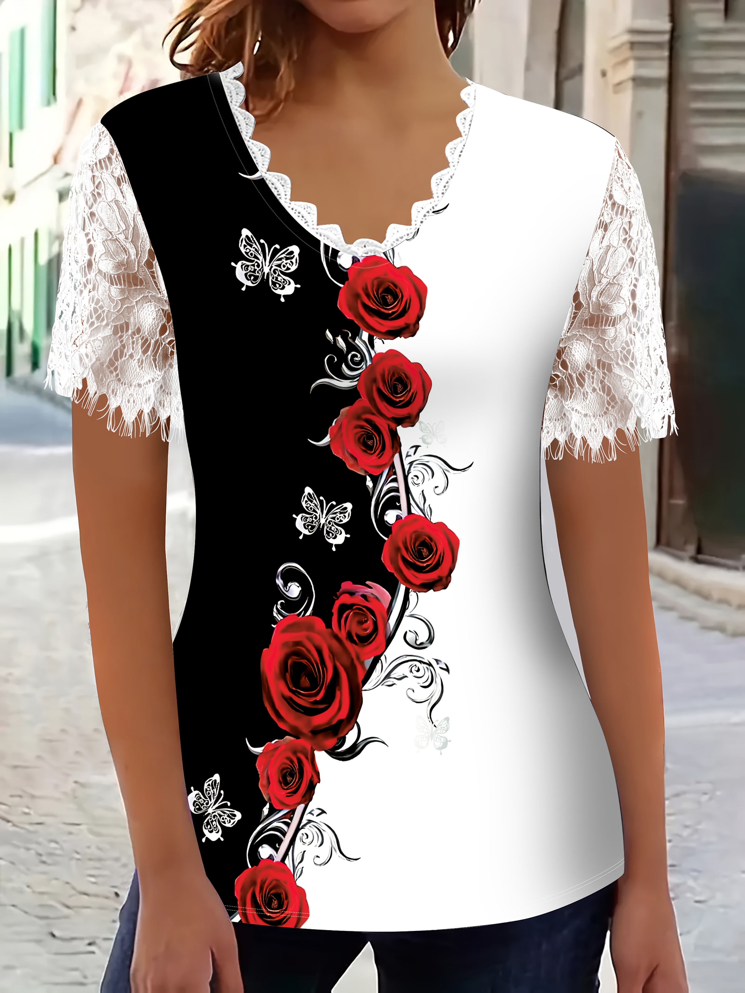 Rose flower motif short sleeve cardigan
