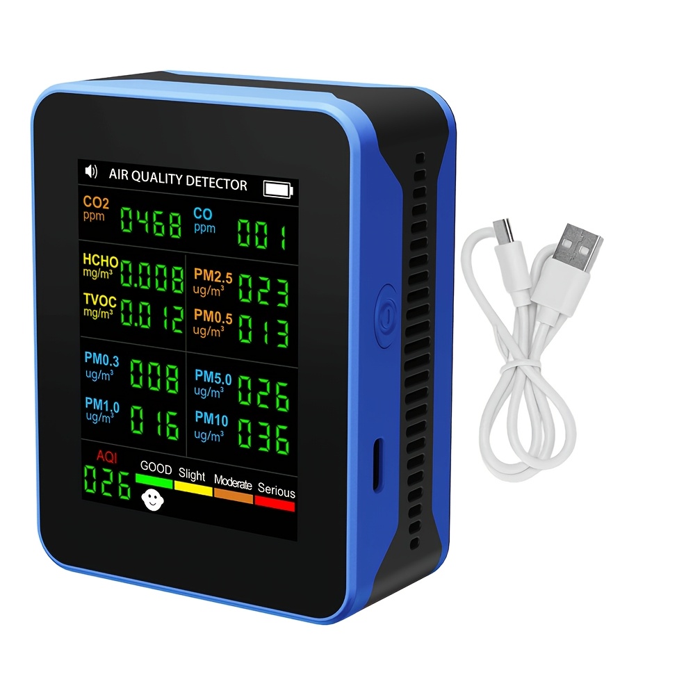 TEMU monitor di qualit� dell'aria 14-in-1 offre la rilevamento di AQI, , CO2, PM0.3, PM1.0, , CO, TVOC e HCHO, tramite USB, per ufficio, casa e auto