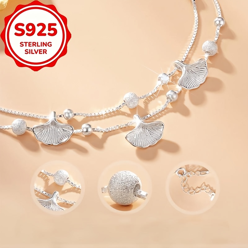 Women's S925 Silver Double Layer Ginkgo Leaf Bracelet