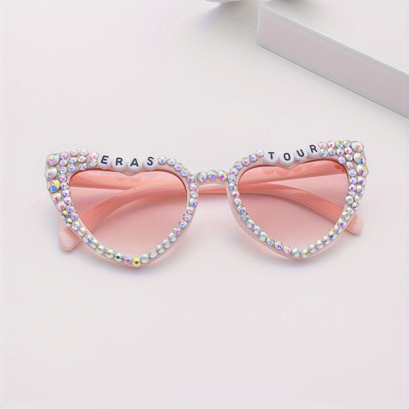 

Ts "eras Tour" Pink Heart-shaped Rhinestone Fashion Fashion Glasses - Eye With Gradient Lens, & Hinges, Music Fans & Travel