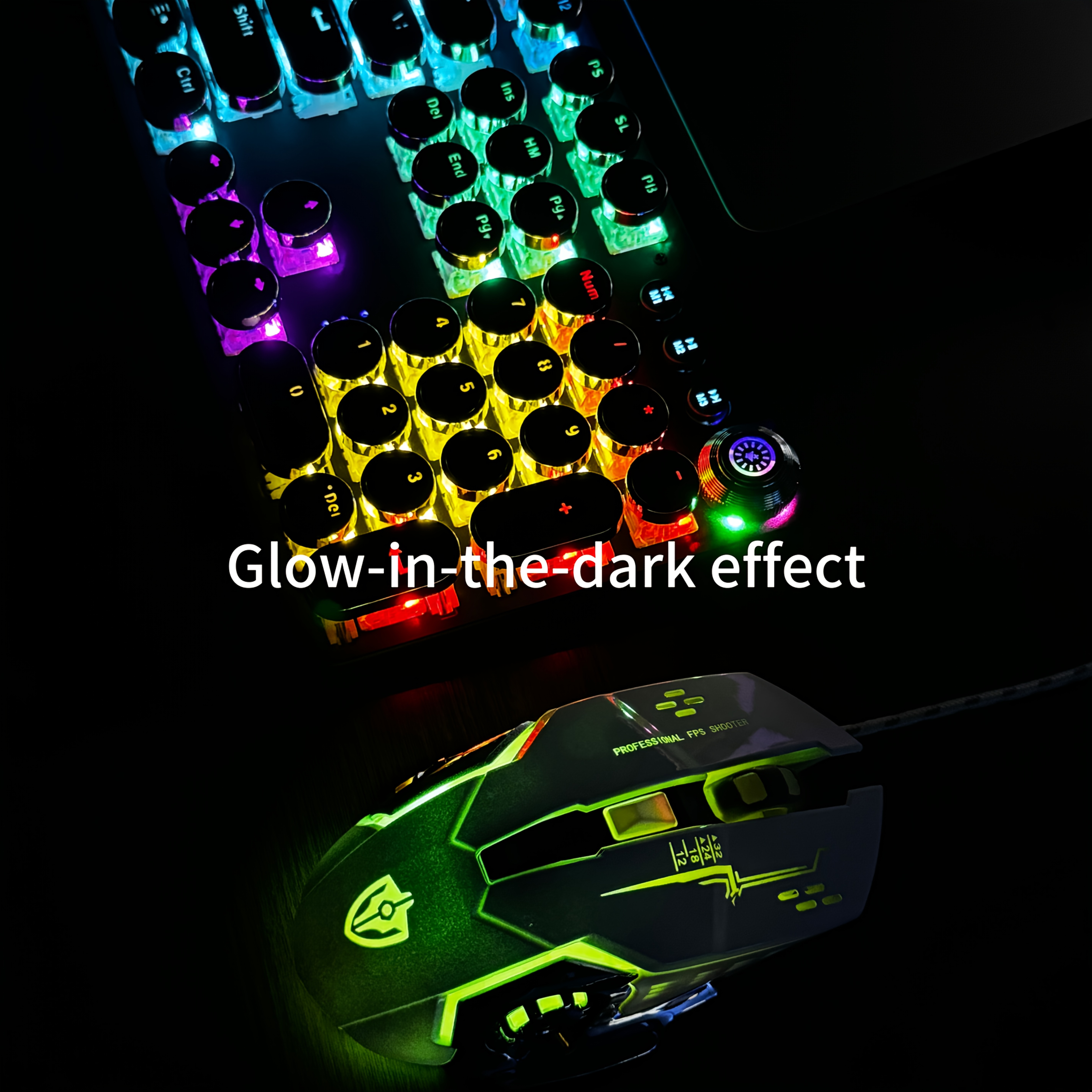 

Mechanical Keyboard Mouse Set Blue Switch Game Esports Punk Laptop Artificial Round Keycaps Volume Scroll Wheel Wired Gift Glow Christmas Gift