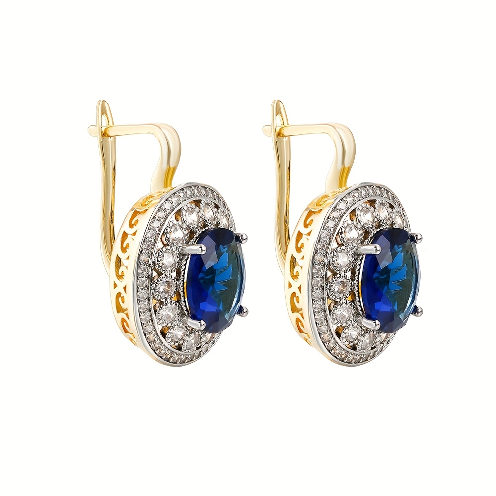 Two Tone Zirconia Oval Earrings & Ring Set 14K Golden Plated