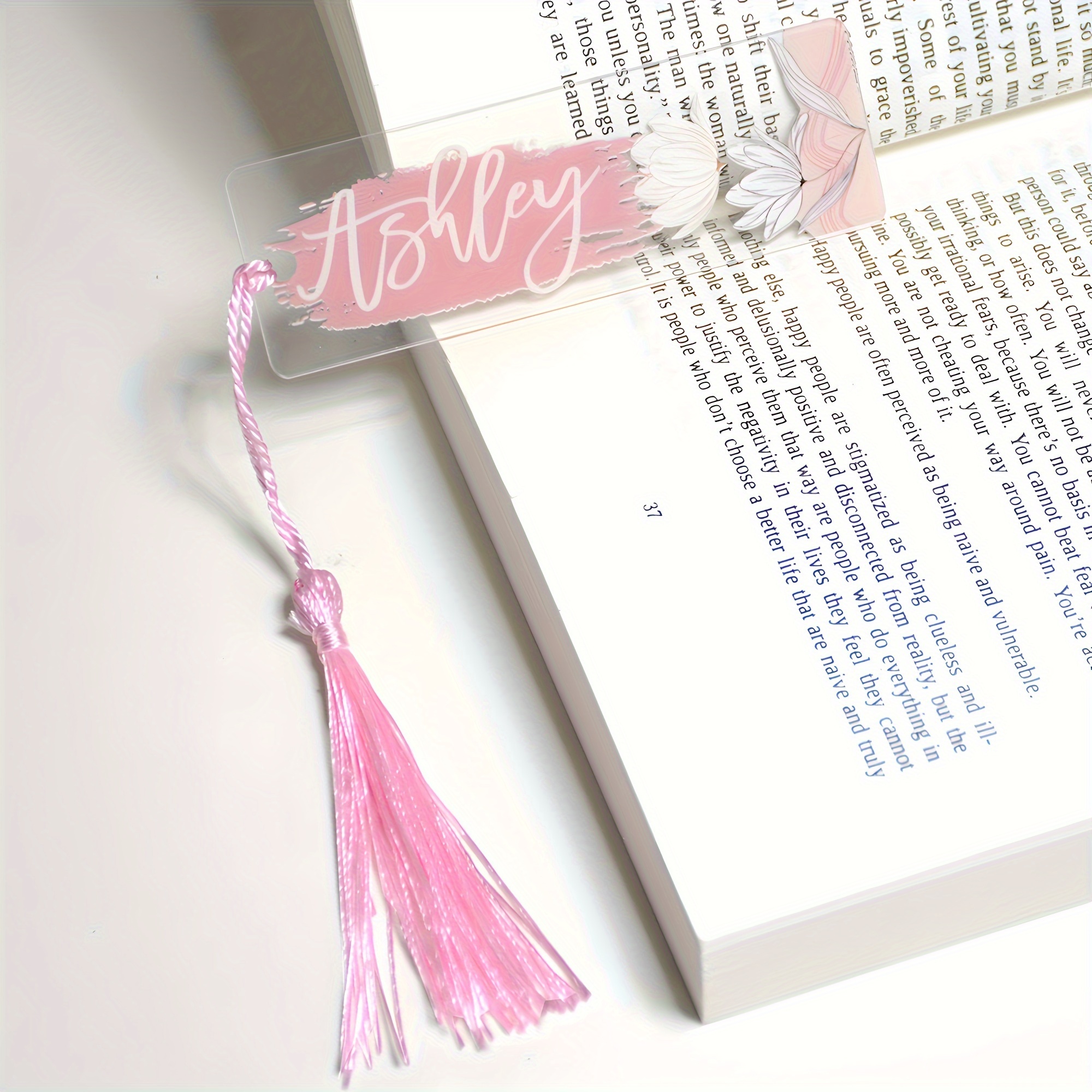 TEMU [custom] 1pc Personalized Name Acrylic Bookmark, Christmas Gifts For Mom, Gift For Her, Gift For Book Lovers, Handmade Floral Bookmark, Unique