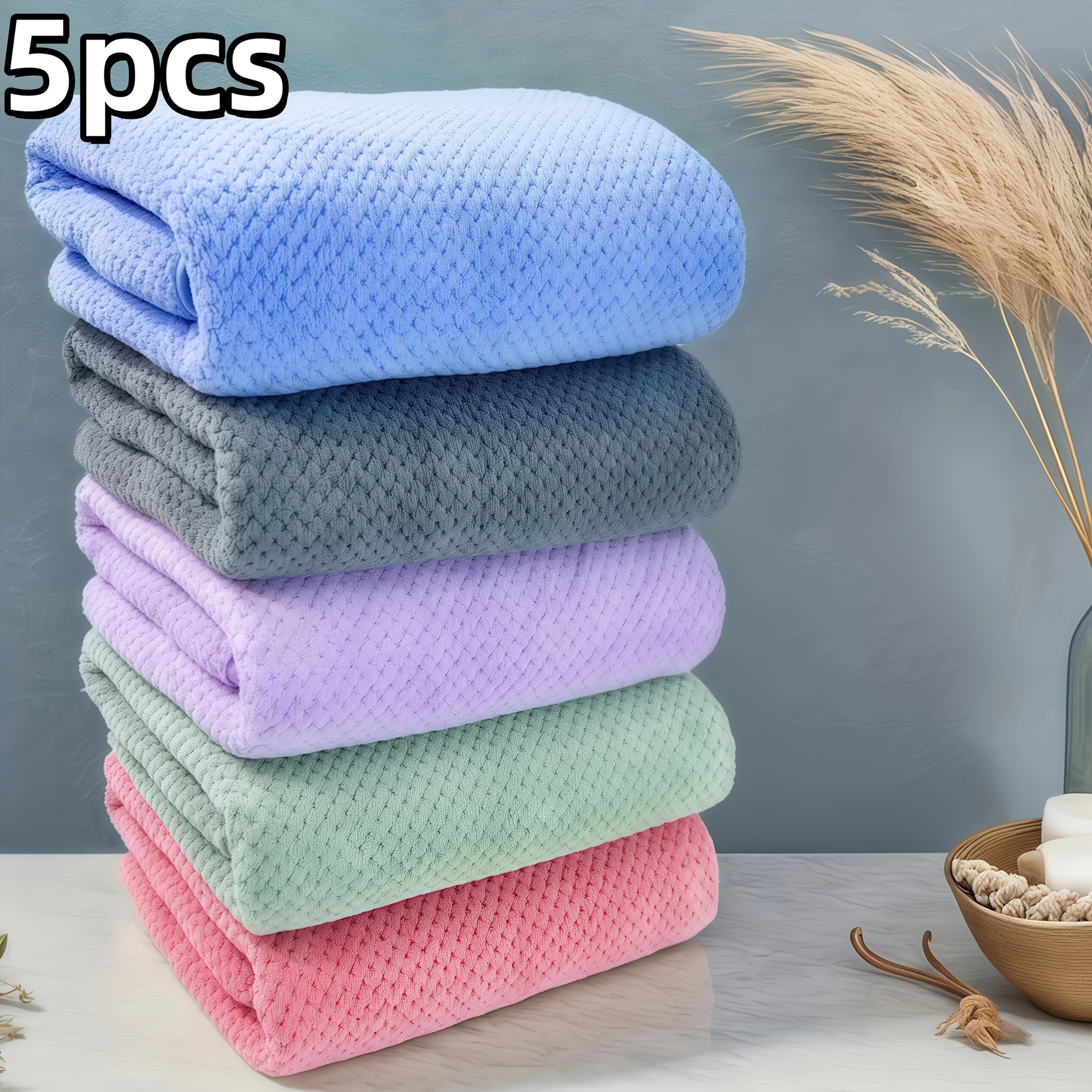 TEMU Set da 5 Asciugamani da Bagno Grandi a Ananas, Colori con Opzioni di Combinazione Multiple, -Coral, Materiale in Microfibra, Set Combinato di