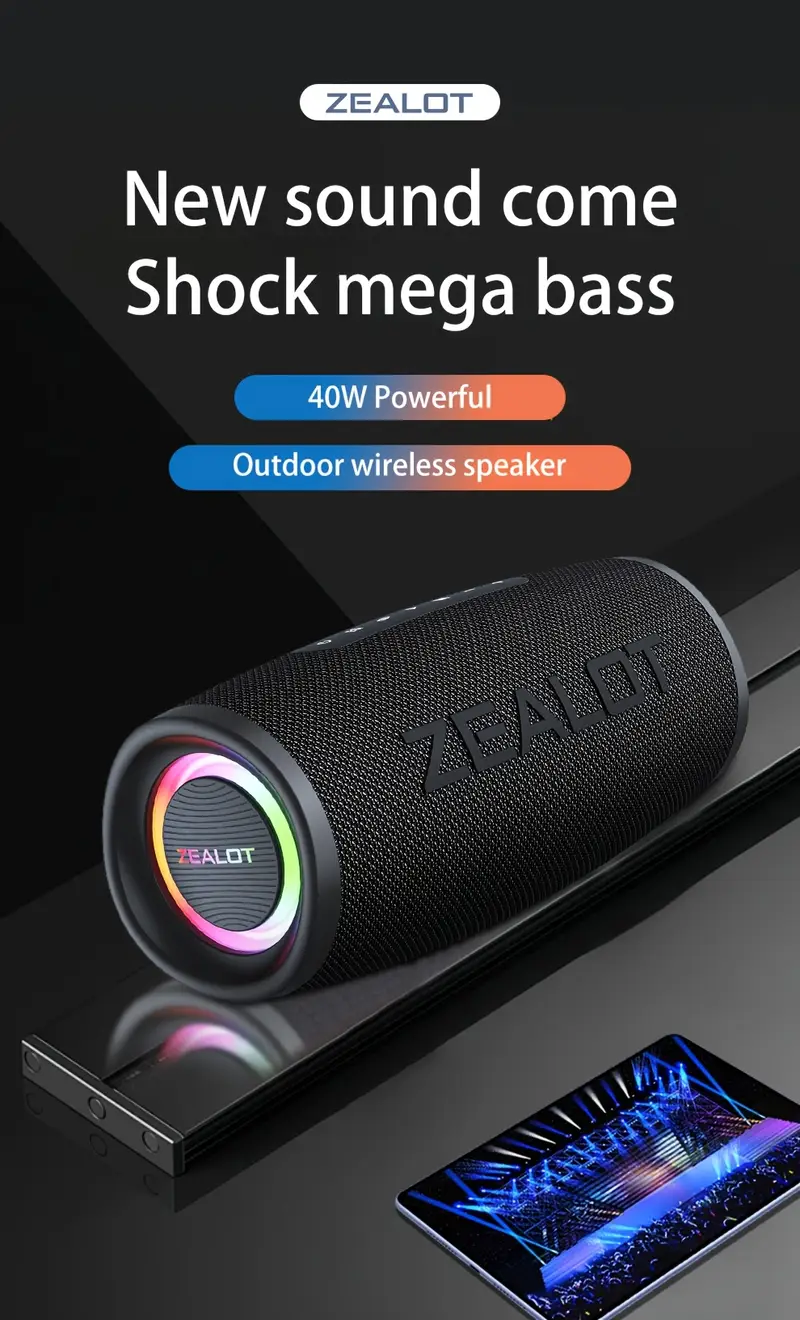 s56 40w portable wireless speakers subwoofer with eq dual pairing long 24h playtime loud stereo bass boost usb c charging ipx 5 for home car outdoor camping black details 0