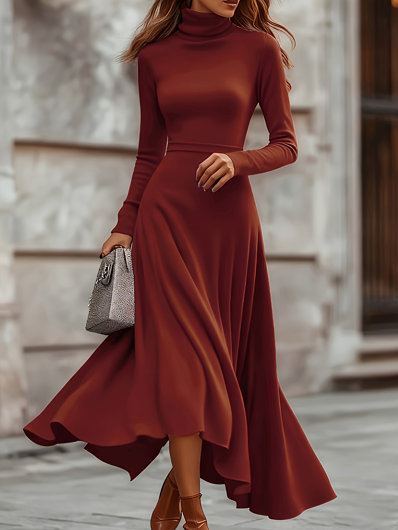 chinese dress ladies Norma Kamali Turtleneck Side Drape Gown - Plum main image 1