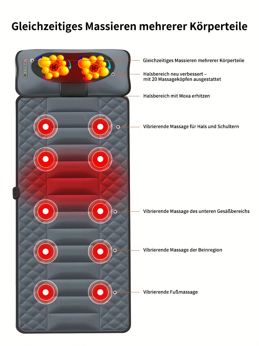 YUNSHAW Viso kūno masažo kilimėlis su Shiatsu kaklo masažuokliu, 3D juosmens trakcija ir 10 variklių – viso kūno masažas nugarai, juosmeniui, klubams ir kojoms – masažo kėdės kilimėlis, tinkamas moterims/vyrams